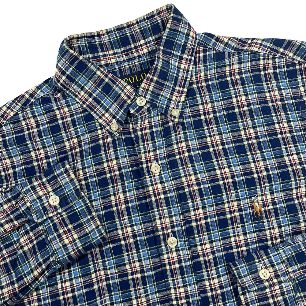Polo Ralph Lauren Button Down Mens Small Blue Plaid Classic Fit Long Sleeve